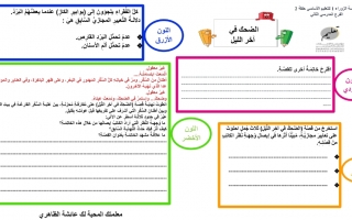 ورقة عمل درس الضحك في آخر الليل اللغة العربية الصف السابع