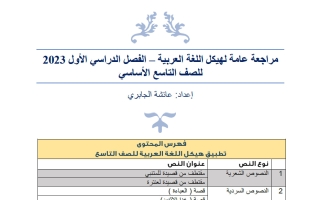 مراجعة عامة لهيكل لغة عربية الصف التاسع عام الفصل الأول أ عائشة الجابري