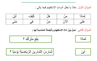 ورقة عمل درس اسلوب الاستفهام لغة عربية الصف الثالث - نموذج 2