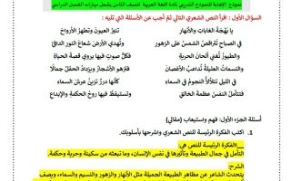 نموذج تدريبي مهارات التقويم الثاني اللغة العربية الصف الثامن الفصل الثاني