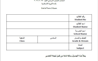 حل امتحان نهائي لأصحاب الهمم التربية الإسلامية الصف السادس الفصل الدراسي الأول 2025-2026
