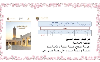 حل هيكل امتحان التربية الإسلامية الصف التاسع