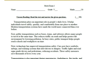 اختبار التقويم الأول Mock Exam اللغة الإنجليزية الصف السابع الفصل الثاني