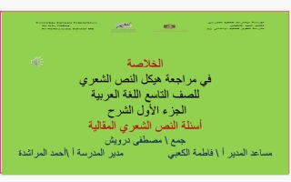 الخلاصة في مراجعة هيكل النص الشعري للغة العربية الصف التاسع عام الفصل الأول