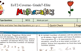 أوراق عمل هيكل امتحان الرياضيات مع الحل الصف السابع Elite الفصل الثاني