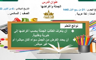 حل درس الجملة وأغراضها اللغة العربية الصف السادس نموذج 2