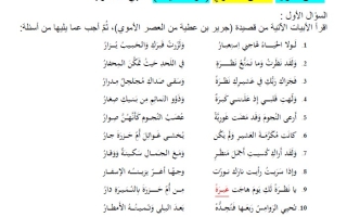 نموذج اختبار تجريبي اللغة العربية الصف العاشر