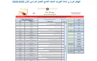 نموذج تدريبي حسب الهيكل الوزاري الفيزياء الصف التاسع متقدم