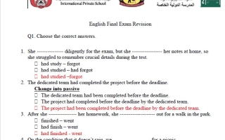 حل تدريبات Final Exam Revision اللغة الإنجليزية الصف الحادي عشر
