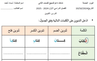 نشاط داعم التنوين اللغة العربية الصف الثاني