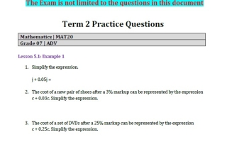 مراجعة للامتحان Practice Questions الرياضيات المتكاملة الصف السابع ريفيل الفصل الثاني