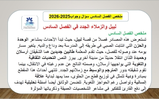 ملخص الفصل السادس ليبل والزملاء الجدد اللغة العربية الصف السادس الفصل الثالث