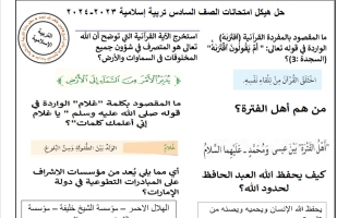 حل هيكل امتحانات تربية اسلامية الصف السادس الفصل الأول 2023-2024