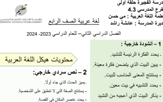 مراجعة عامة هيكل امتحان اللغة العربية الصف الرابع الفصل الثاني 2023-2024