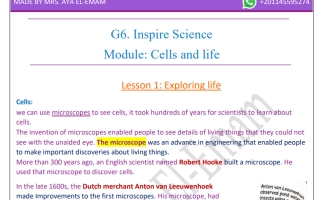 ملخص Cell structure and function & exploring life العلوم منهج انجليزي الصف السادس