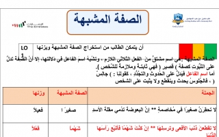 ورقة عمل تدريبية درس الصفة المشبهة اللغة العربية الصف العاشر