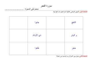 ورقة عمل درس سورة الفجر تربية إسلامية الصف الثالث - نموذج 1