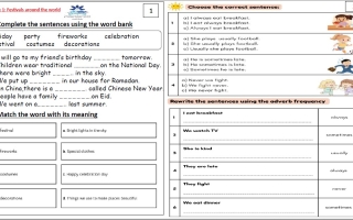 ورقة عمل الأسبوع الأول Week 1 Festivals around the world اللغة الإنجليزية الصف الرابع الفصل الثالث