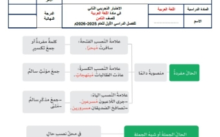 حل الاختبار التجريبي الثاني اللغة العربية الصف الثامن