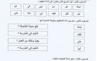 أوراق عمل ادوات الاستفهام لغة عربية صف ثاني فصل ثاني