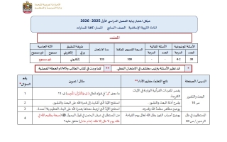 هيكل امتحان التربية الإسلامية الصف السابع الفصل الدراسي الأول 2025-2026