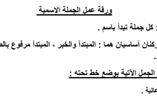ورقة عمل درس الجملة الإسمية لغة عربية الصف الرابع