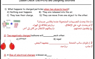 ورقة عمل Electricity and Designing Solutions العلوم منهج انجليزي الصف الثالث